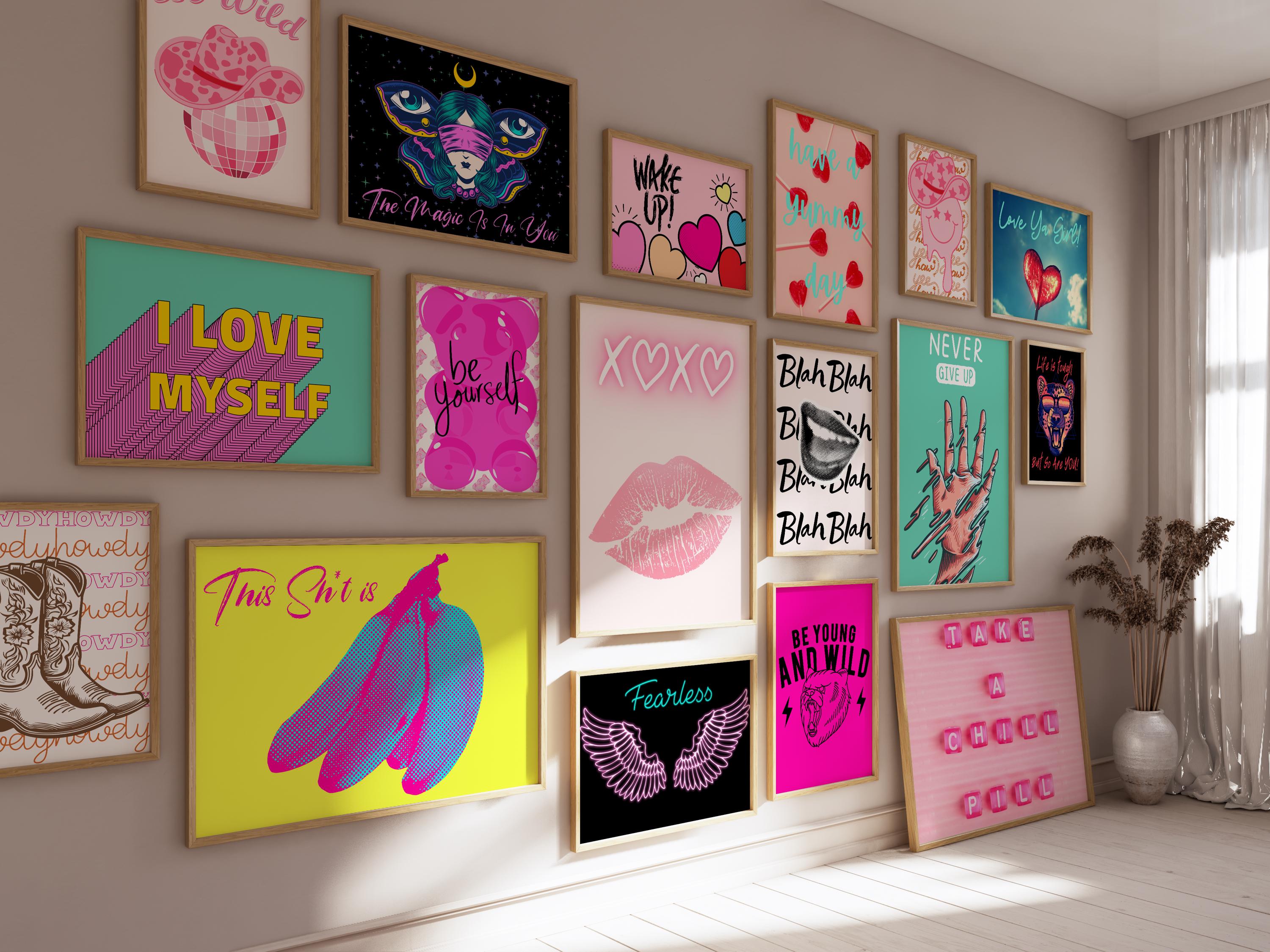 Set of 20 Trendy Digital Wall Art Gallery Wall (PLUS 2 Bonus Posters!) Dopamine Art Coquette Cowboy Motivational Inspiration Dorm Room Print