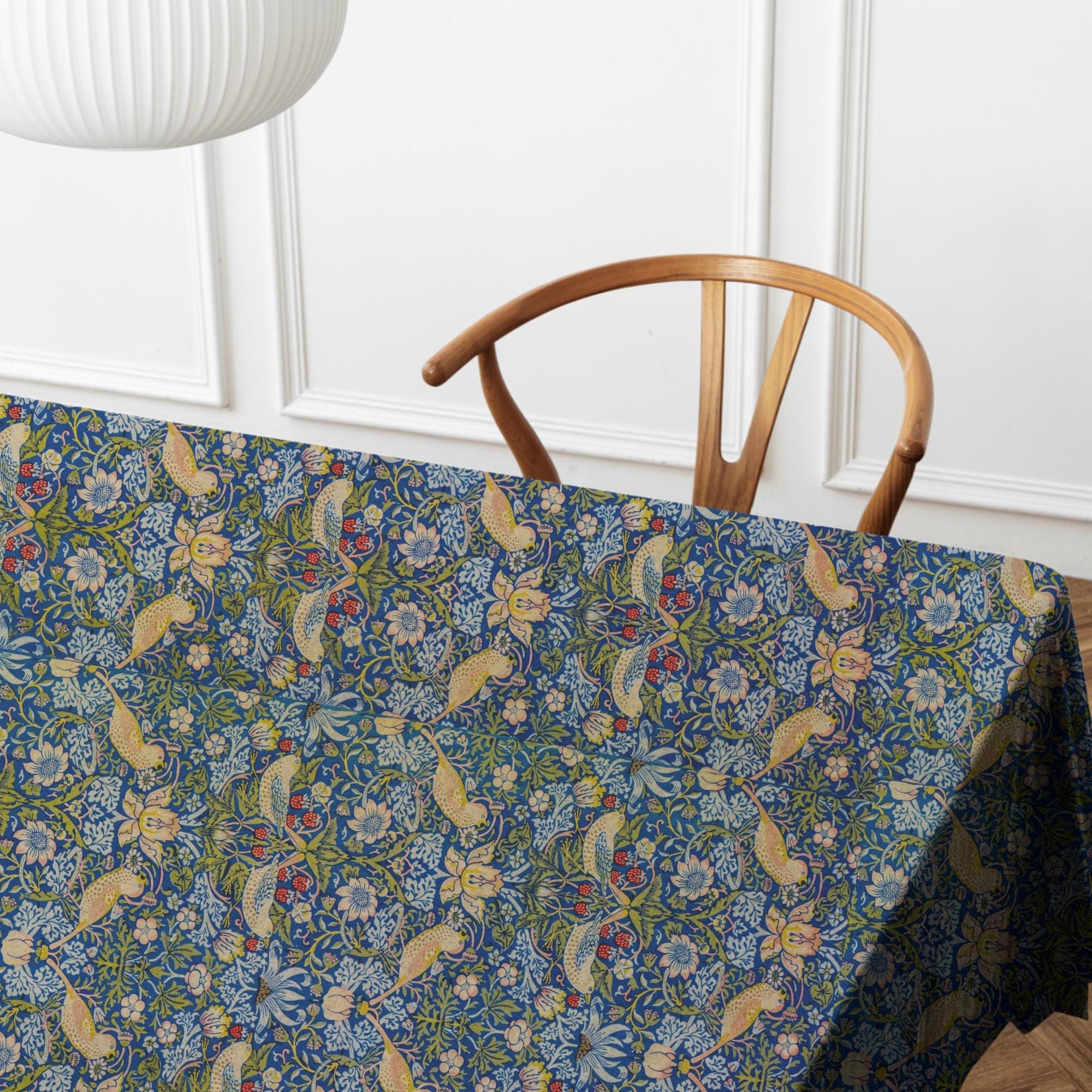 New Authentic William Morris Strawberry Thief Print Tablecloth Pattern Classic Elegant Bird Print Summer Table Cloth Kitchen Outdoor Dining