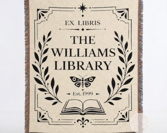 Personalized Ex Libris Woven Blanket | Custom Family Library Throw