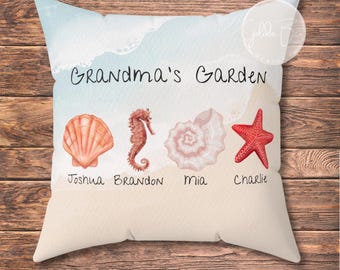 Almohada personalizada con nombre de familia y temática playera: Decoración costera