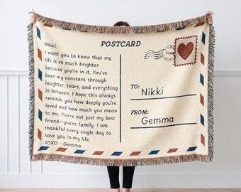 Personalized Postcard Woven Blanket | Custom Message Gift
