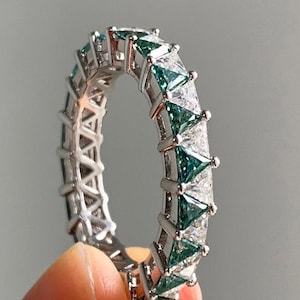 Full Eternity Engagement Band Triangle Cut Moissanite Diamond Wedding Band White Gold Band Anniversary Gift Band Women Stackable Band