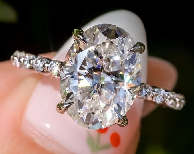 2CT Oval Engagement Ring Oval Moissanite Ring Diamond Ring 14K Gold Anniversary Ring Hidden Halo Solitaire Ring Bauble Wedding Band