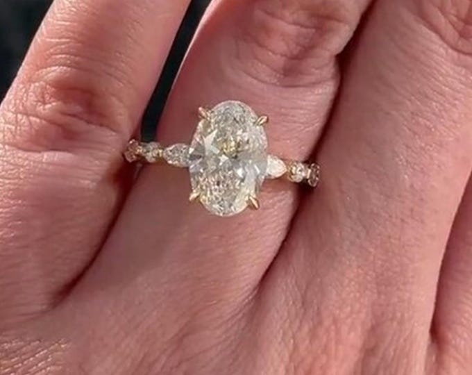 2CT Oval Cut Moissanite Engagement Ring Solitaire Wedding Ring Unique Oval & Marquise Cut Promise Ring 14k Gold  Ring Anniversary Gift