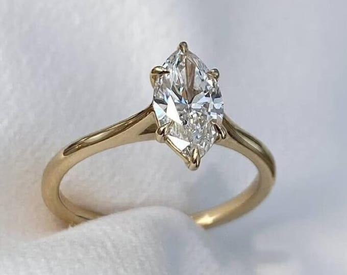 Tulip Set Marquise Cut Moissanite Engagement Ring Cathedral Setting Wedding Ring Marquise Affordable Engagement Ring Anniversary Ring
