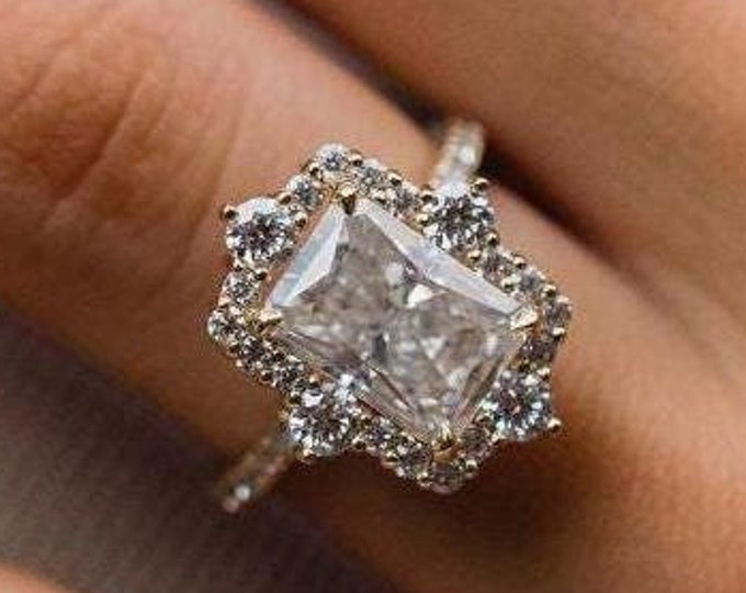 3 CT Radiant Cut Moissanite Anniversary Ring 14K Yellow Gold Engagement Ring Wedding Solitaire Diamond Ring Promise Ring Anniversary Gift