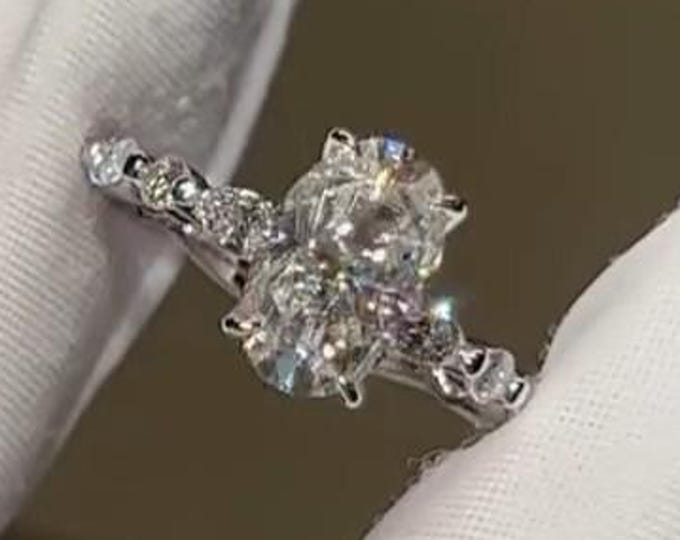 Oval Cut Colorless Moissanite Engagement Ring Marquise & Round Brilliant Cut Diamond Ring Bridal Ring Anniversary Promise Ring For Her