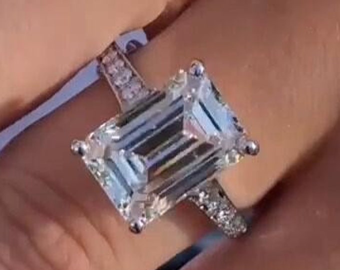 5CT Emerald Cut Moissanite Engagement Ring 14K Gold Solitaire Wedding Ring Emerald Cut Cathedral Set Promise Ring Anniversary Gift Ring