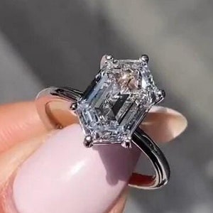 Elongated Hexagon Cut Engagement Diamond Ring Hexagon Cut Moissanite Ring Solitaire Wedding Anniversary Ring 14K Solid Gold Gift For Women