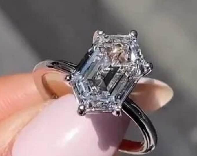 Elongated Hexagon Cut Engagement Diamond Ring Hexagon Cut Moissanite Ring Solitaire Wedding Anniversary Ring 14K Solid Gold Gift For Women