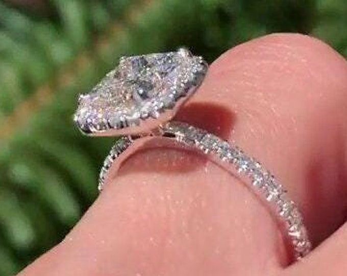 3CT Princess Cut Moissanite Engagement Ring Halo Wedding Ring Pave Set Band Princess Halo Ring Anniversary Gift Ring for Women