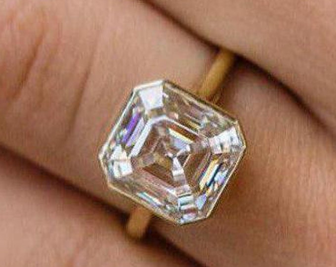3 CT Asscher cut Moissanite Engagement Ring Set 14K Yellow Gold Ring Set For Women Asscher Cut Solitaire Ring Set 14K Gold Ring
