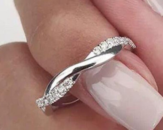 Twisted Engagement Band Women Moissanite Eternity Band, 14K Solid White Gold Twist Infinity Wedding Band, Anniversary Band, Anniversary Gift
