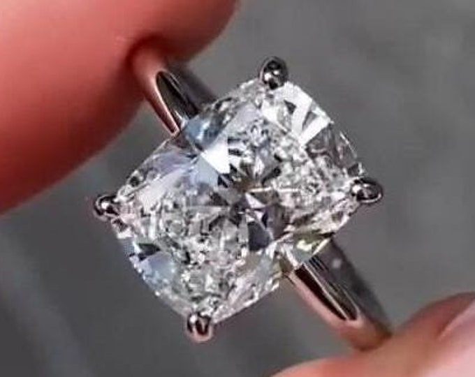 3CT Cushion Cut Moissanite Engagement Ring Solitaire Ring 14k Gold Hidden Halo Ring Wedding Ring Anniversary Gift For Women Diamond Ring