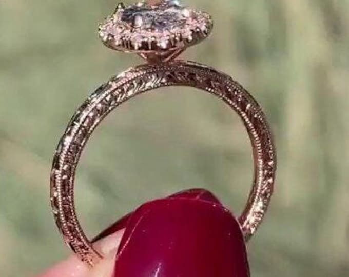 Art Deco 2 CT Oval Cut Moissanite Engagement Ring 14K Gold Wedding Ring Oval Halo Ring Promise Anniversary Ring For Her Bridal Matching Ring