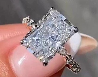 Double Tone 3CT Radiant Cut Moissanite Engagement Ring Radiant Cut Hidden Halo Diamond Ring Radiant Wedding Anniversary Gift For Women