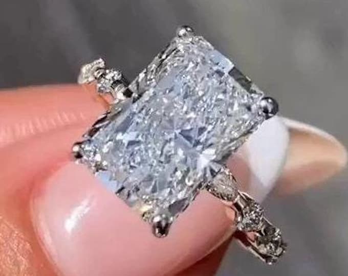 Double Tone 3CT Radiant Cut Moissanite Engagement Ring Radiant Cut Hidden Halo Diamond Ring Radiant Wedding Anniversary Gift For Women