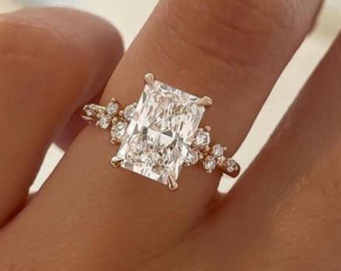 4CT Radiant Cut Moissanite Engagement Ring Radiant Cluster Ring 14K Gold Wedding Ring Diamond Ring For Him Anniversary Ring Promise Ring
