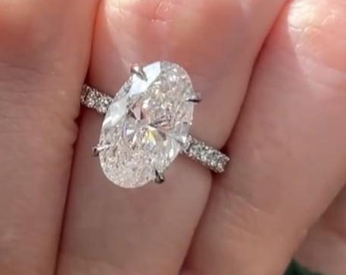 Oval Cut Moissanite Engagement Ring Oval Cut Hidden Halo Ring 14K Gold Ring Pave Band Wedding Ring For Him Proposal Ring Anniversary Gift
