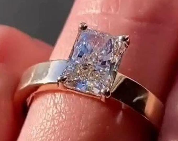 3 CT Radiant Cut Moissanite Engagement Ring 14K White Gold Solitaire Promise Ring Thin Wedding Band Ring Anniversary Gift For Women