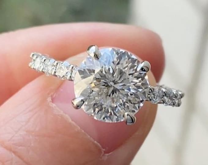 Portuguese Cut Colorless Moissanite Ring 14K Solid Gold Engagement Ring Unique Cluster Set Wedding Ring Promise Ring For Her Bridesmaid Gift