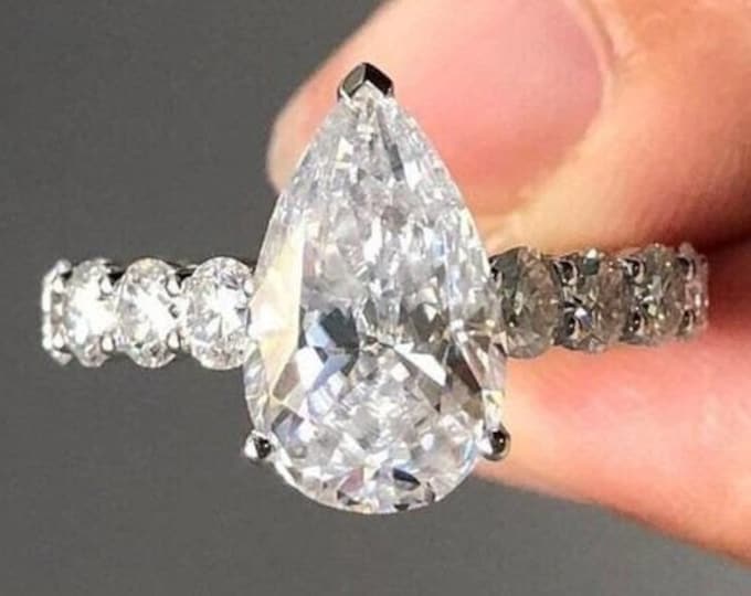 2.50 CT Pear Cut Moissanite Engagement Ring Wedding Ring 14K White Gold Ring Anniversary Gift Diamond Ring