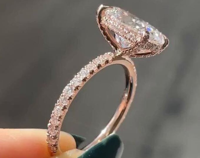 Oval Cut Engagement Diamond Ring Oval Moissanite Ring Wedding Anniversary Ring Vintage Hidden Halo Women Gift Ring