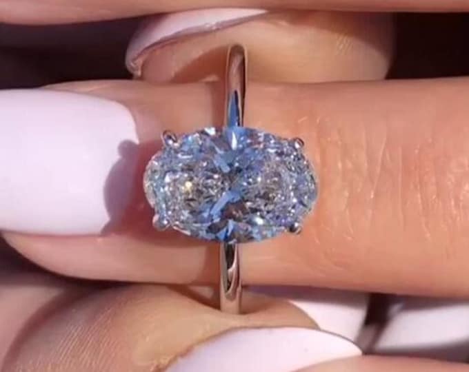 Vintage Hidden Halo 3 CT Oval Cut Moissanite Engagement Ring Diamond Wedding Ring Colorless Moissanite Ring Anniversary Ring for Gift