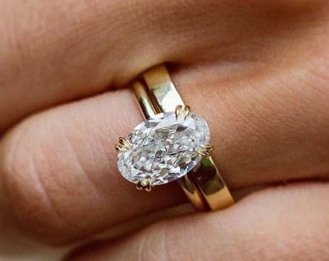 3ct Oval Moissanite Diamond Engagement Ring Set Solitaire Oval Cut Wedding Ring Set 14K Solid Gold Ring Bridal Ring Set Anniversary Gift