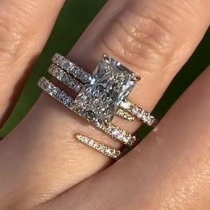 3 CT Radiant Cut Moissanite Engagement Diamond Ring Bridal Set Gift For Her Wedding Band Promise Ring 14K Yellow Gold Anniversary Ring Set