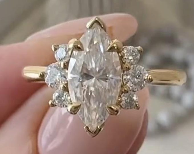 2.5CT Marquise Cut Moissanite Engagement Ring Marquise Cut Cluster Ring 14k Gold Ring Wedding Ring Anniversary Gifts Promise Ring For Her