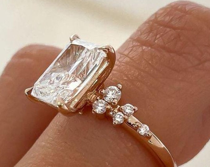 Cluster Set 3CT Radiant Cut Moissanite Engagement Ring Radiant Cut Diamond Ring Radiant Cluster Set Ring Wedding Anniversary Gift For Women