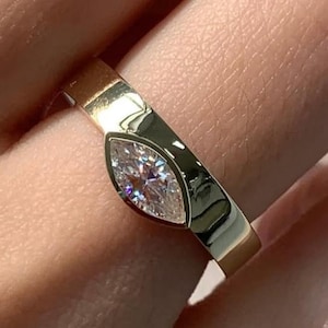 2CT Marquise Cut Moissanite Engagement Ring Bezel Set Modern Minimalist 14K Gold Solitaire Ring Unique Wedding Ring For Her Promise Ring