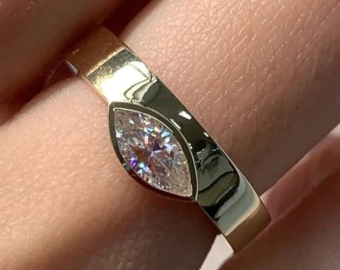 2CT Marquise Cut Moissanite Engagement Ring Bezel Set Modern Minimalist 14K Gold Solitaire Ring Unique Wedding Ring For Her Promise Ring