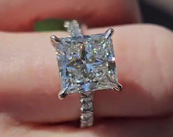 3ct Princess Cut Moissanite Engagement Ring Solitaire Diamond Wedding Ring 18K Solid Gold Promise Ring For Her Anniversary Gift