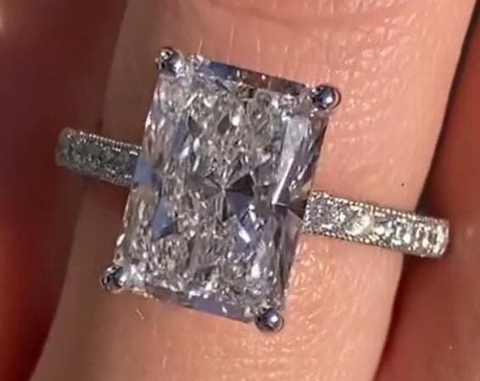 3.5CT Radiant Cut Moissanite Engagement Ring Radiant Cut Diamond Ring Hidden Halo Ring Wedding Anniversary Ring Promise Ring For Her