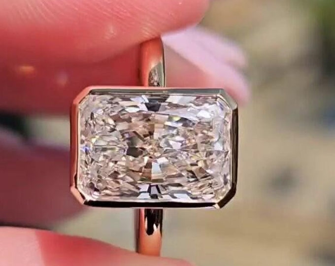 4CT Radiant Cut Engagement Ring Radiant Cut Moissanite Diamond Ring Radiant Cut Solitaire Engagement Ring Bezel Setting Ring