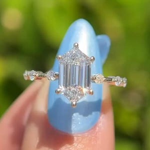 2CT Hexagon Cut Moissanite Engagement Ring 14k Gold Distance Pave Ring Wedding Ring Six Prong Ring Anniversary Ring For Her Promise Ring
