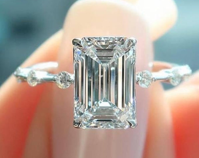 3CT Emerald Cut Moissanite Engagement Ring 14K Gold Solitaire Wedding Ring Emerald Cut Distance Pave Set Promise Ring Anniversary Gift Ring