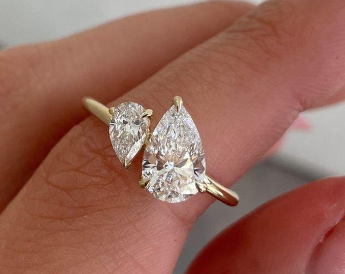 Toi Et Moi Engagement Ring Pear Cut Moissanite Engagement Ring Two Stone Wedding Ring Anniversary Gift Cocktail Ring You And Me Ring