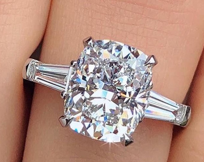 Three Stone Ring 3CT Elongated Cushion Cut Engagement Ring Cushion Cut Moissanite Ring 14K Gold Ring Wedding Ring Anniversary Gift For Women