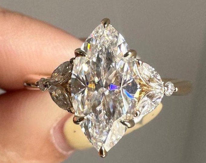 3ct Marquise Cut Cluster Engagement Ring Marquise Cut Moissanite Ring 14K Solid Gold Ring Wedding Anniversary Ring Promise Gift