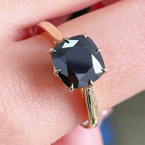 Cushion Cut Black Moissanite Diamond Engagement Ring Solitaire Ring 14k Gold Ring Promise Ring Diamond Ring Promise Ring Anniversary Gift
