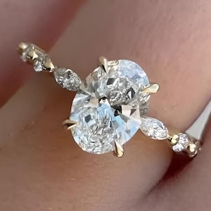 2ct Oval Verlobungsring Oval Cut Moissanit Diamant Ring 14K Solid Gold Ring Vintage Solitaire Ring Hochzeit Jahrestag Ring Versprechen Geschenk