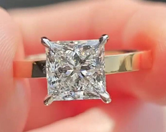 3ct Princess Cut Moissanite Engagement Ring Solitaire Diamond Wedding Ring 18K Solid Yellow Gold Promise Ring For Her Anniversary Gift