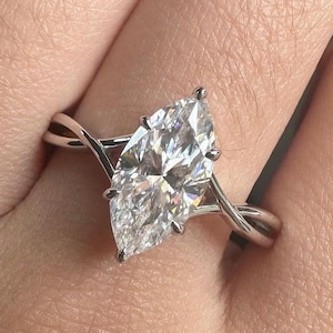 Unique Twisted Band 3CT Marquise Moissanite Engagement Ring Marquise Cut Solitaire Ring 14k Gold Ring Wedding Ring Unique Anniversary Ring