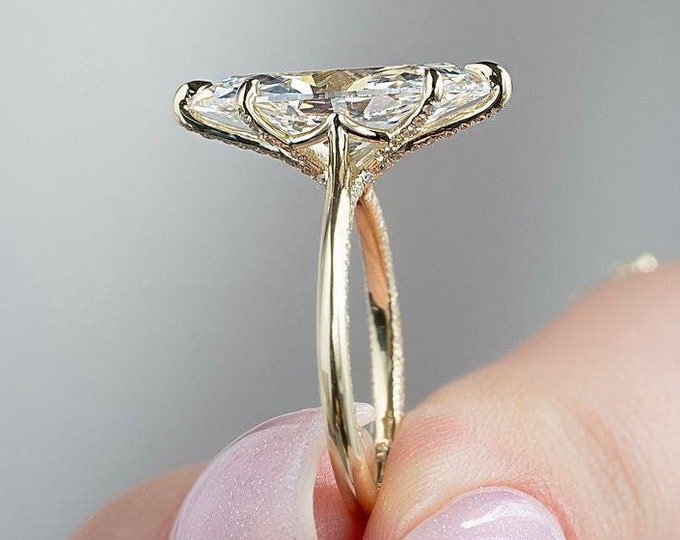 2CT Marquise Cut Engagement Ring Marquise Cut Moissanite Ring 14K Solid Gold Ring Wedding Anniversary Ring Promise Gift