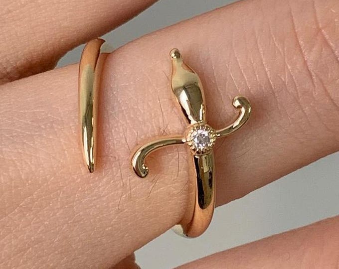 14K Gold Snake Wrap Ring with Diamond Accent Unique Serpent Design Adjustable Band Modern Boho Jewelry Gift for Her