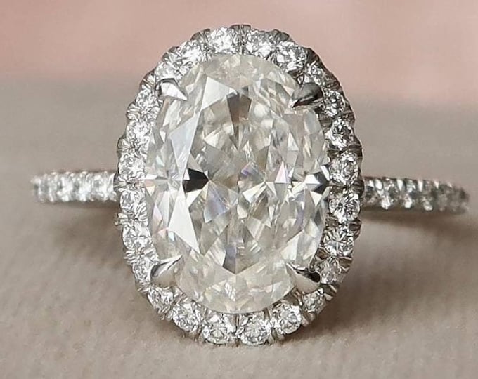 2CT Hidden Halo Oval Moissanite Engagement Ring  18K Gold Oval Cut Half Eternity Band Promise Ring Wedding Ring Proposal Ring For Women