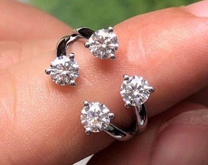 Unique 4 Stone Moissanite Ring for Women Open Wrap Ring Statement Promise Ring Adjustable Silver Ring Anniversary Gift Modern Jewelry